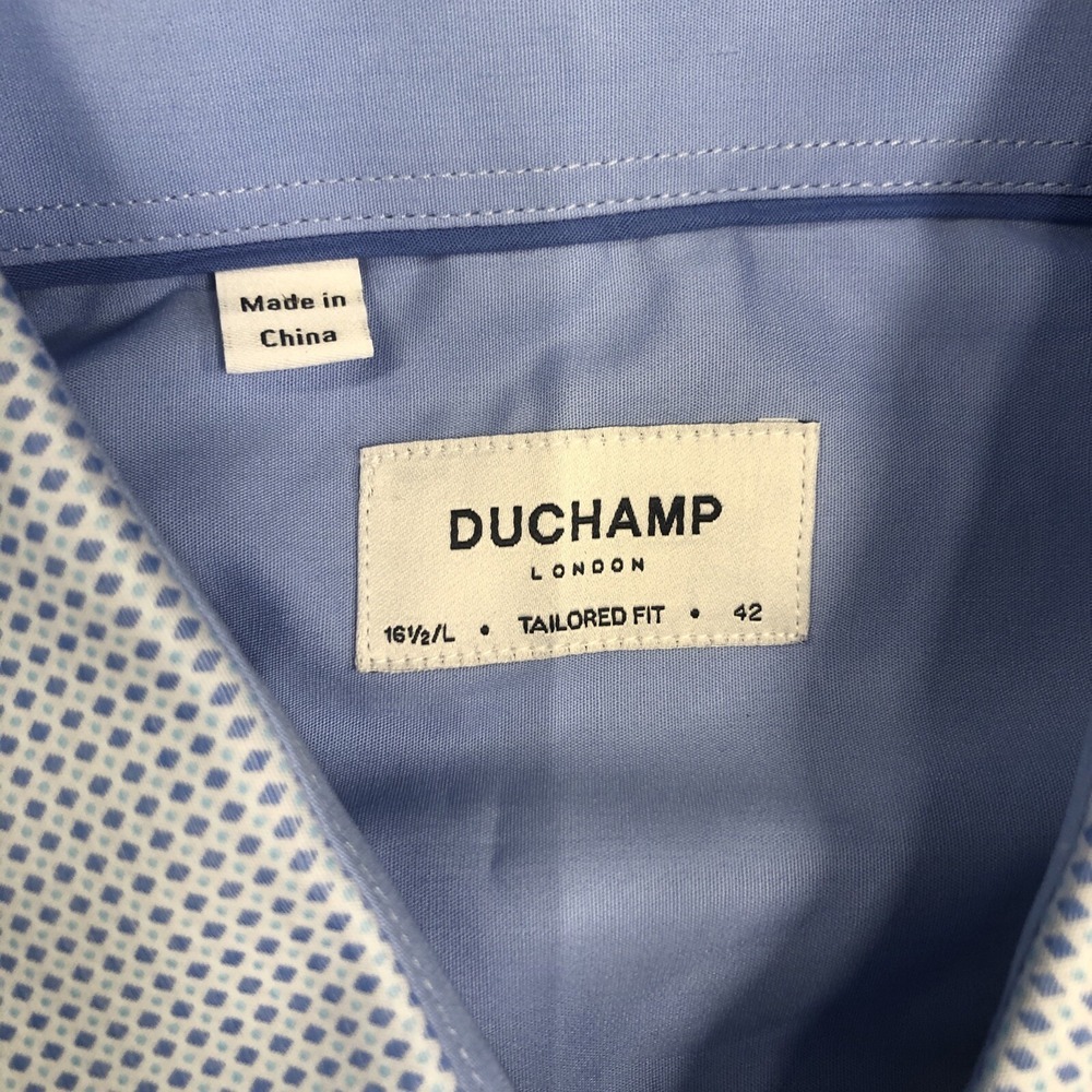 DUCHAMP LONDON Men's Blue Tiny Diamond Pattern Button Down Shirt 16.5/L 42 NWT - Picture 9 of 14
